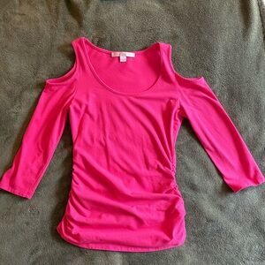 Boston Proper Hot Pink Cold Shoulder Blouse